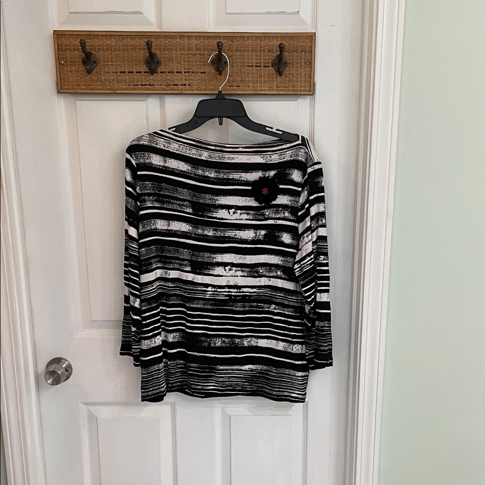 Ruby Rd. Black and White Striped Top